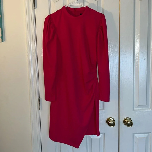 Donna Morgan Women's Leg O' Mutten Sleeve Side Draped Mini Dress Size 10 - Picture 1 of 3